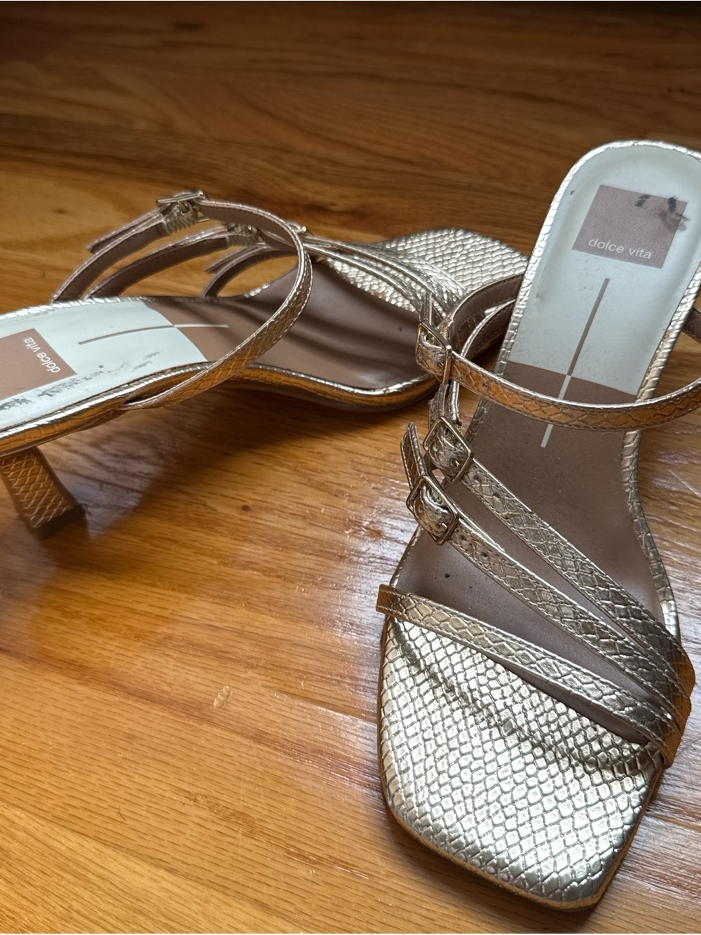 Dolce Vita Gold Strappy Kitten Heel Sandals